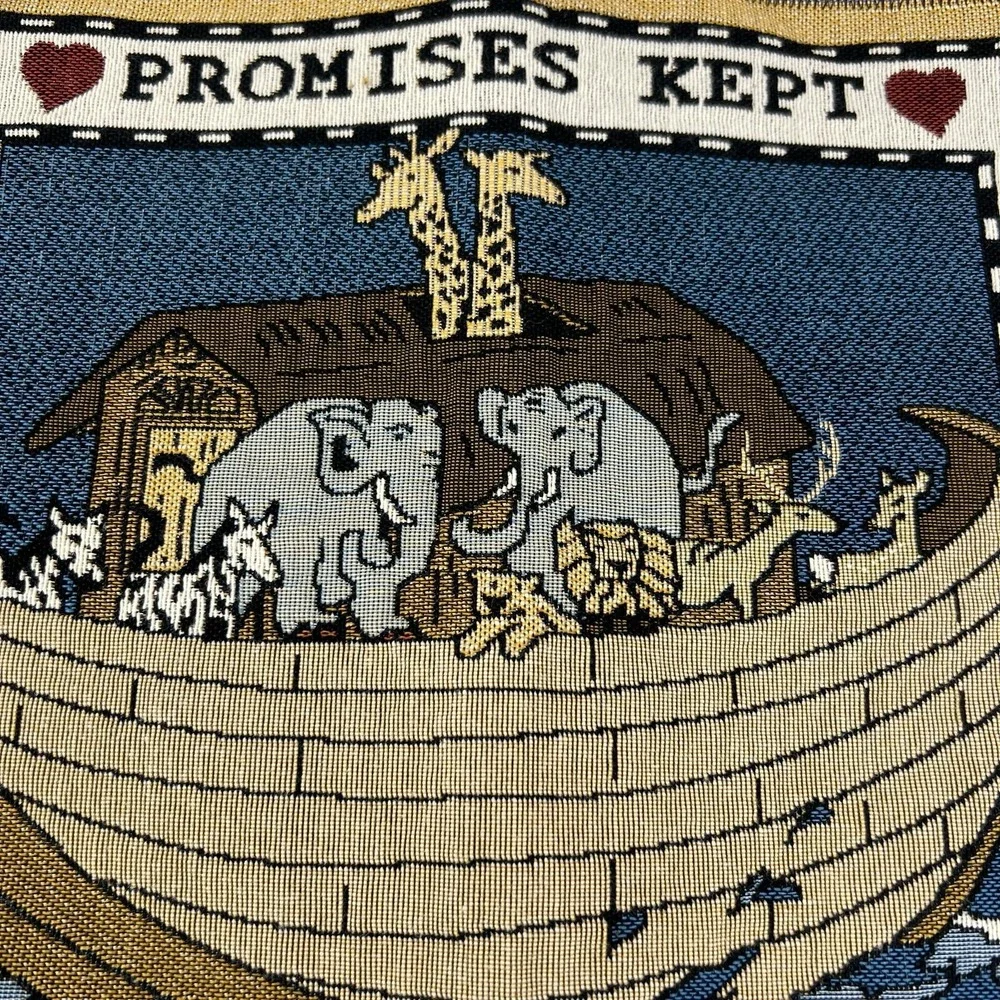 Noah's Ark Tapestry Wall Hanging Promises Kept Vintage Textile‎ Art Vibrant